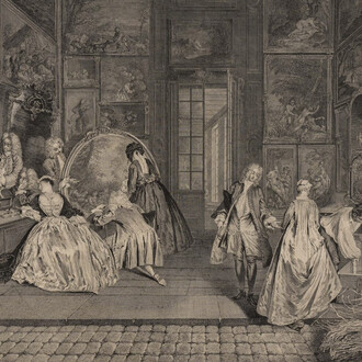 Pierre-Alexandre Aveline, L’enseigne de Gersaint [Gersaint’s shopsign], 1732. Courtesy of Blanton Museum