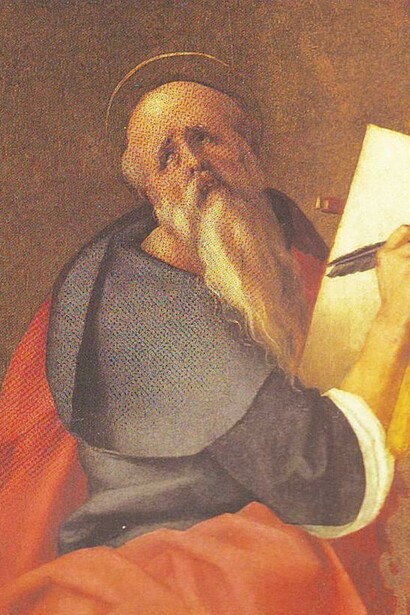 Jacopo Pontormo, “San Giovanni evangelista" dettaglio dall'affresco "San Giovanni evangelista e San Michele Arcangelo”, 1519 circa, Pontorme, Empoli, chiesa di San Michele Arcangelo, Italia