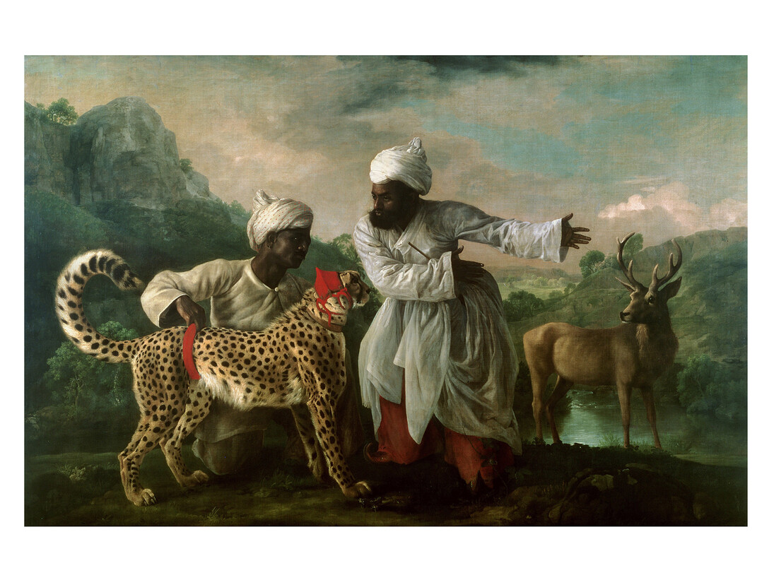 George Stubbs, A Cheetah and Stag with Two Indian Attendants 1765, Oil paint on canvas, 1827 x 2753 mm, Manchester Art Gallery 
