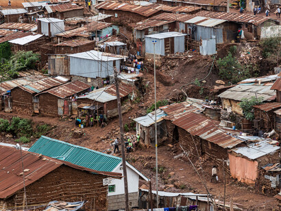 The vibrant community of Kibera, a slum n Nairobi, Kenya, where the legacy of activism for housing rights is deeply rooted in the mission of the International Alliance of Inhabitants
