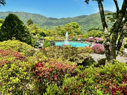 Panoramic view overlooking the fountain and Hakone mountains © Alma Reyes