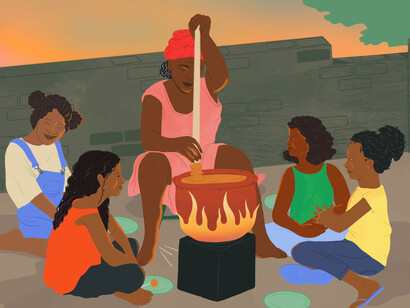 Las mujeres tienen una sobrecarga en las tareas del cuidado de 30 horas y 27 minutos (Colombia), 15 horas y 08 minutos (Cuba) y 16 horas (Uruguay) semanales en relación con sus pares varones. Ilustración de Michelle Mildenberg