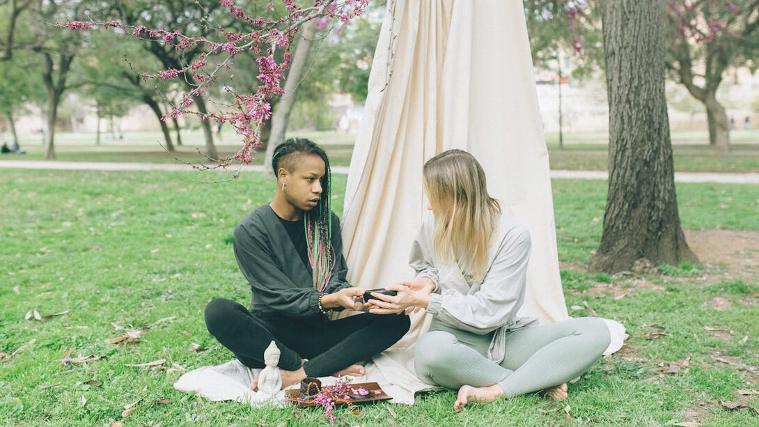 Together, the women embrace the transformative power of relationships, nurturing their souls with the healing scent of burning incense and the calming resonance of a singing bowl
