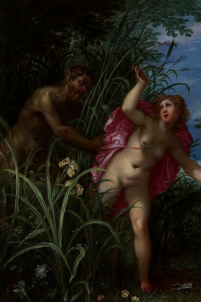 Pan vaga per i boschi, spesso per inseguire le ninfe, mentre suona e danza