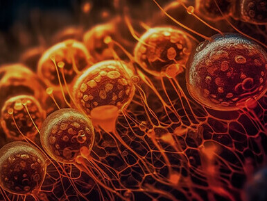 Explore AI-enhanced magnified images revealing intricate cancer cell molecular patterns