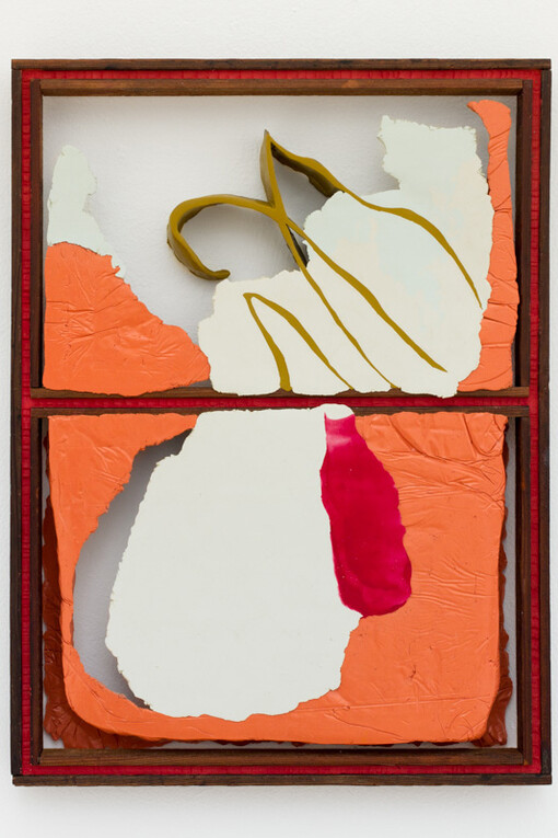 Christian Maychack, Compound Flat #36, 2014, Epoxy clay, pigment and wood, 20.5 x 16 x 1.75 in.