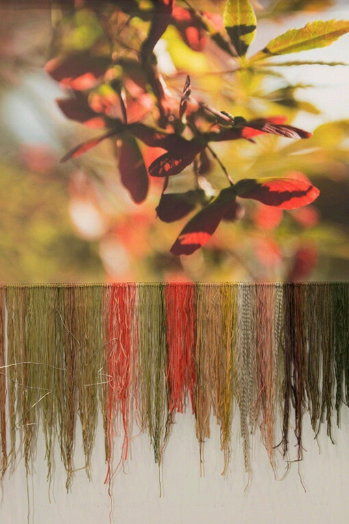 "Spring" Ed. 1/5 by Leda Black, Photograph on Canvas and Hand Made Fringe from Silk, Wool, Cotton and Bamboo Threads, 45” x 36”. 