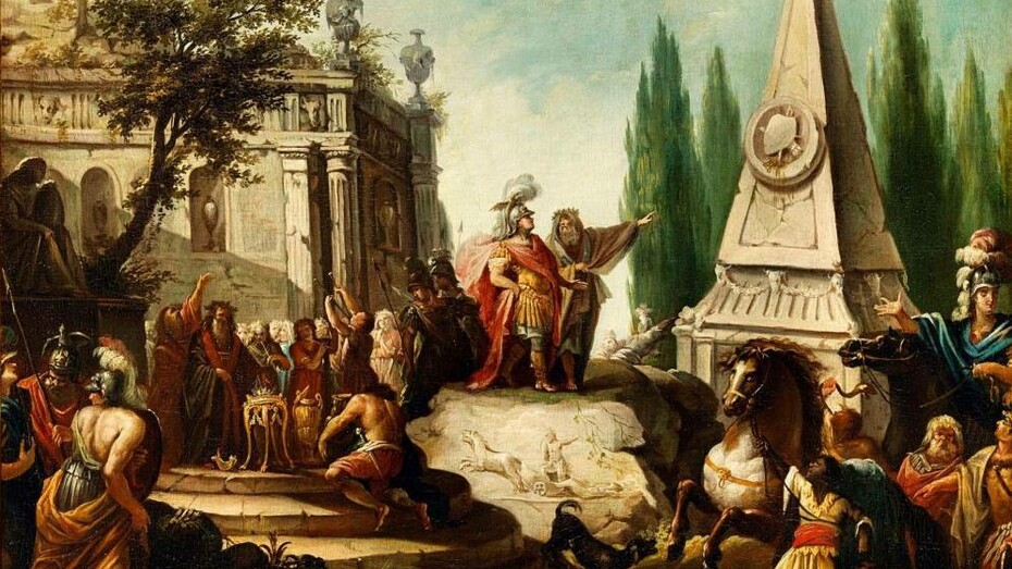 Johann Heinrich Schönfeld, Alessandro Magno sulla tomba di Achille, olio su tela, 1672
