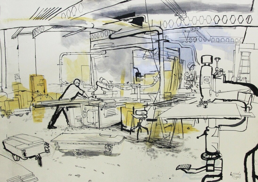 DW Wood Machinists- drawing by Lucinda Rogers