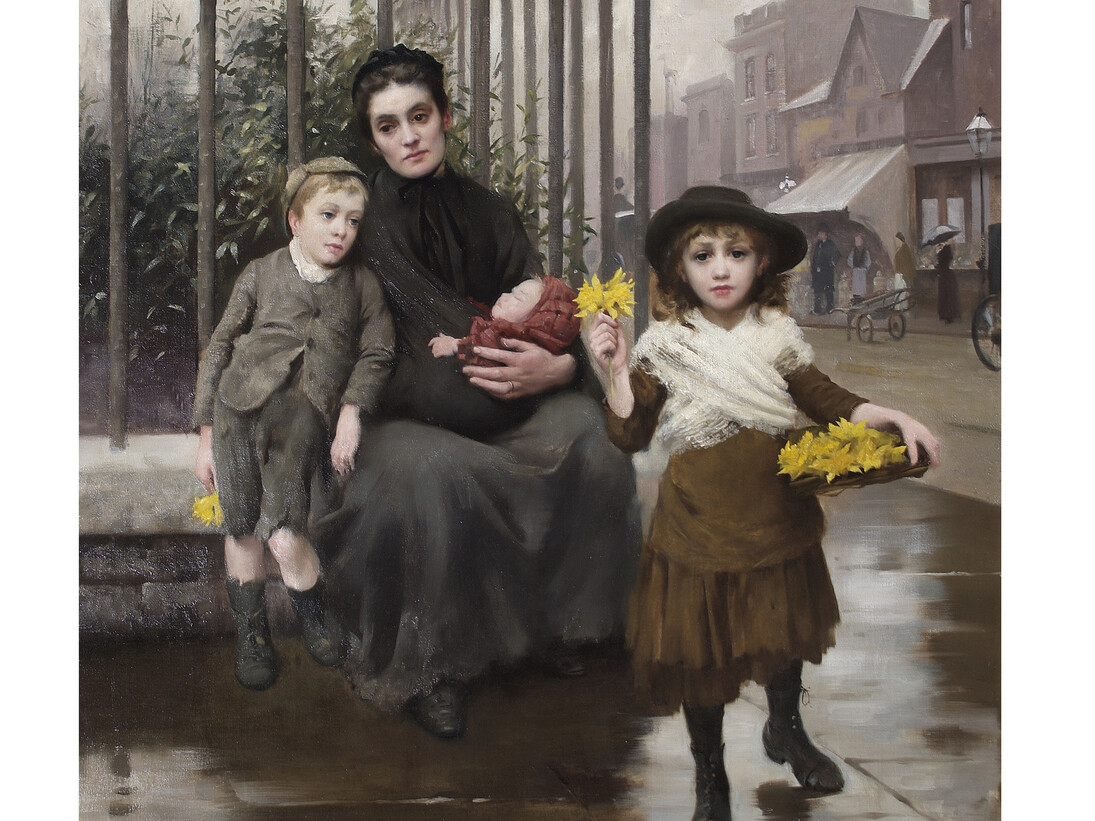 The Pinch of Poverty by Thomas Benjamin Kennington, 1891 (detail). Credit: Coram in the care of the Foundling Museum