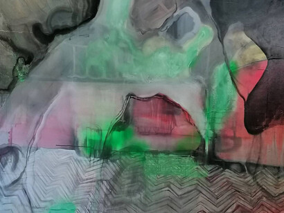 Julia Runggaldier, The overview effect, olio acrilico e spray su tela, 2021