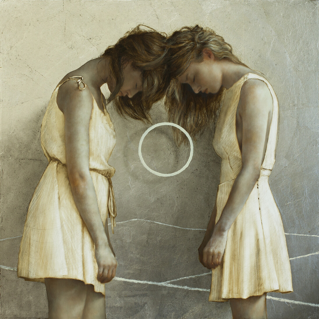 Brad Kunkle, Eclipse, oil and silver leaf on wood, 16 x 16 inches