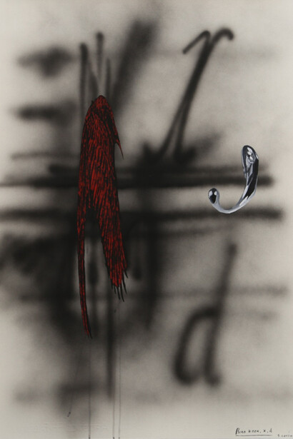 Bird, Hook, x, d, 2014, New Zealand, Shane Cotton, Painting, 77 x 56 cm (30 ½ x 22 in)