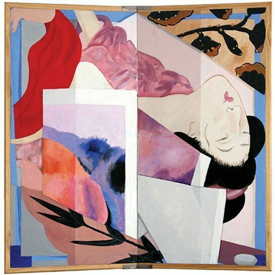 Geisha, Acrylic on Folding Screen, 48" x 48", 2012