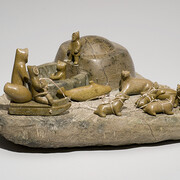 Joanasie Lyta (Kimmirut, 1921–c. 2008) Igloo Scene, 1977. Stone, sinew. Collection of the Winnipeg Art Gallery. Gift from the Collection of George and Tannis Richardson, 2011-77Photo: Ernest Mayer, Winnipeg Art Gallery