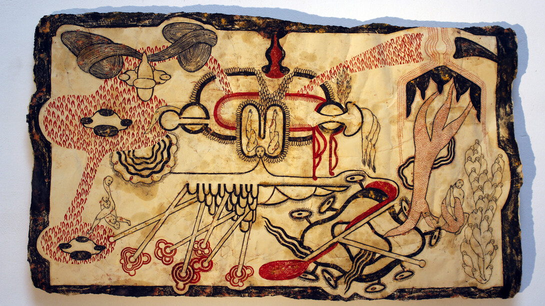 Simone Pellegrini, Alti contagi, tecnica mista su carta da spolvero, 97x163 cm, 2019