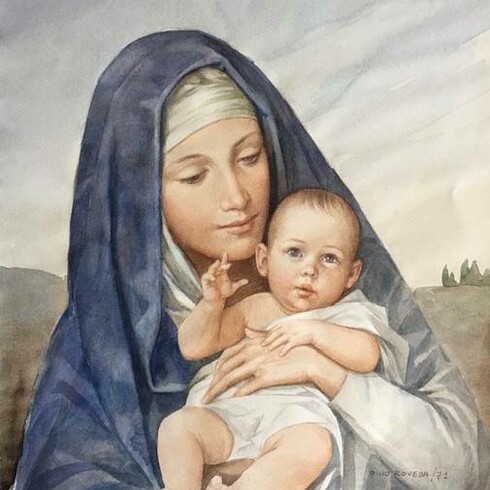 Pino Roveda, Madonna con bambino, acquarello su carta, 1971, 31x38,5 cm
