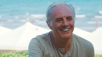 Il drammaturgo e attore Dario Fo alla Mostra del cinema di Venezia, 1985