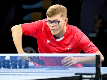 Championnats d’Europe 2022 à Munich – Tennis de table : Alexis Lebrun en pleine action