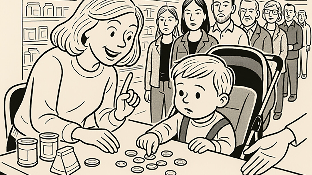Counting change at the checkout, Crookes
