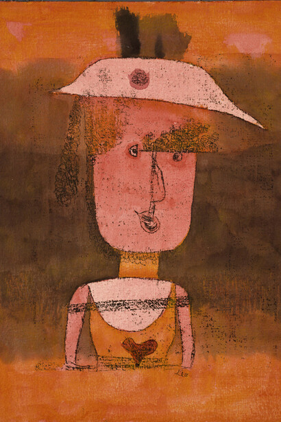 Ritratto di Frau P. nel Sud (Bildnis der Frau P. im Süden). Paul Klee (Münchenbuchsee 1879-Muralto-Locarno 1940), 1924, disegno ad acquerello e ricalco a olio su carta montata su tavola dipinta a guazzo, cm 42,5 x 31, compresa la montatura. Venezia, Collezione Peggy Guggenheim, 76.2553. Foto di Carmelo Guadagno
