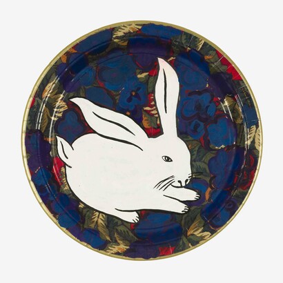 Feliciano Centurión, Untitled (Rabbit), c. 1990s, Acrylic Paint on Paper Plates, 85 cm (Plate Circumference). Photo: Eva Herzog, Courtesy of Cecilia Brunson Projects.