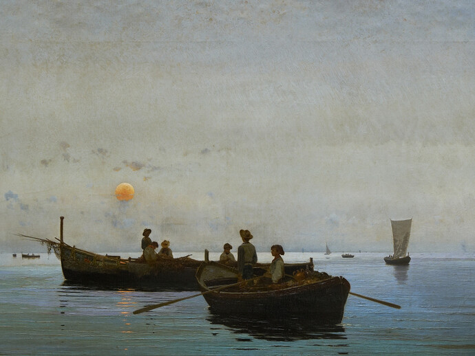 Francesco Lojacono, Pescatori di telline 1889 ca, olio su tela. Courtesy Galleria Beatrice, Palermo