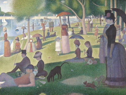 Detalle de Un domingo por la tarde en la isla de La Grande Jatte, 1884, Georges Seurat 