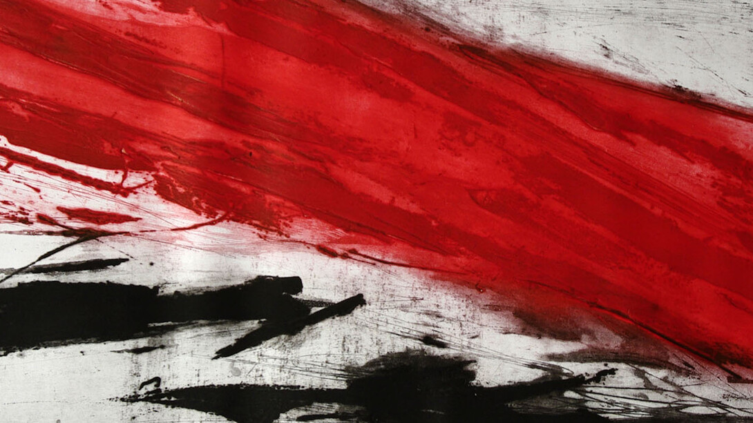 Salvatore Lovaglio, Striscia di fuoco, 2007, acquatinta e carburundum, 89 x 164 cm
