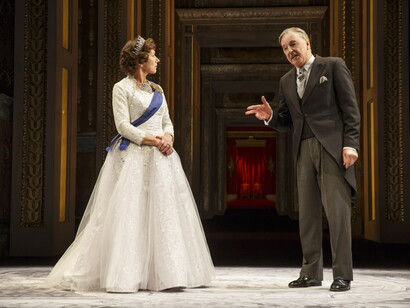 Helen Mirren as Queen Elizabeth II and Michael Elwyn as Anthony Eden Photo Joan Marcus