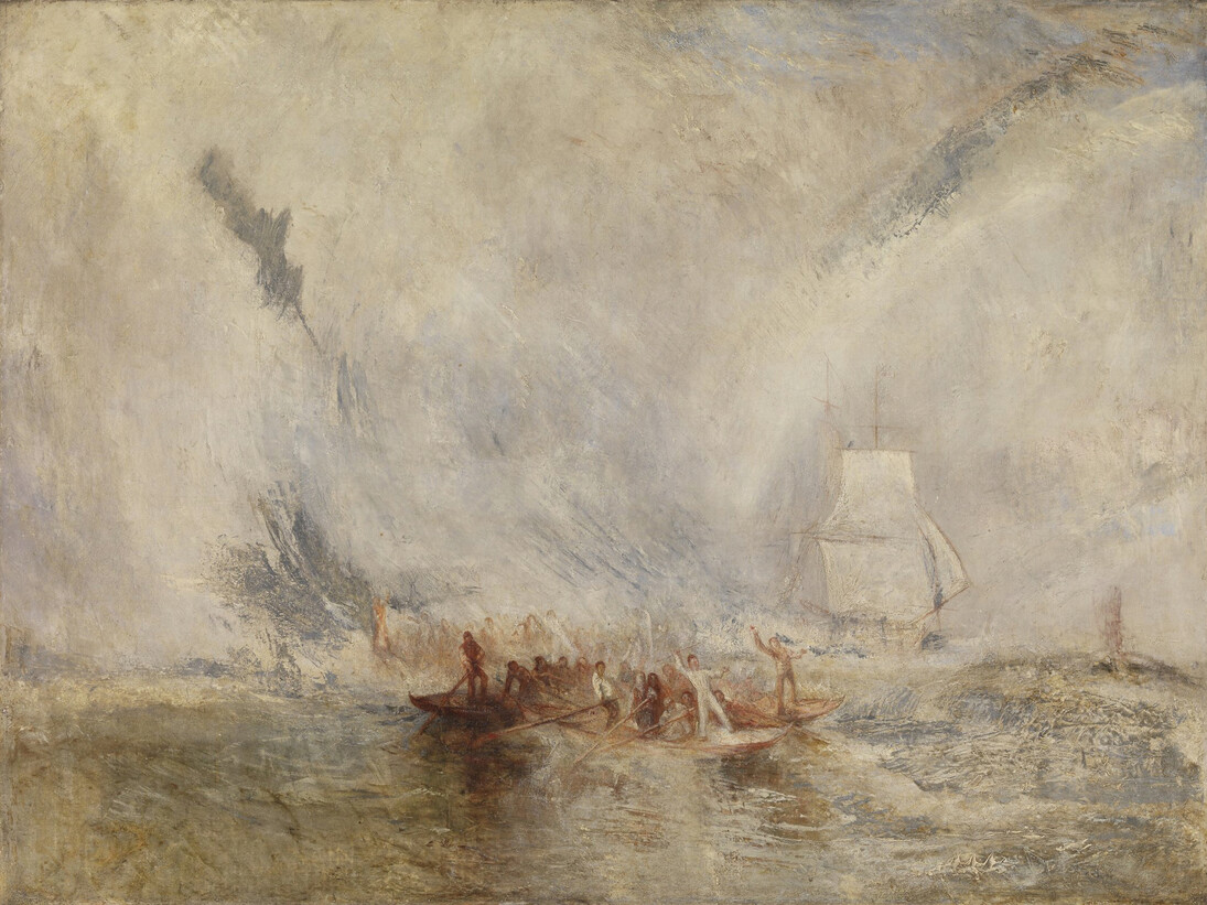 Joseph Mallord William Turner (British, 1775 - 1851)
Title/Date: Whalers , exhibited 1845. Culture: British. Medium: Oil on canvas. Dimensions: Unframed: 91.1 x 121.9 cm (35 7/8 x 48 in.). Framed: 130 x 161 x 18 cm (51 3/16 x 63 3/8 x 7 1/16 in.). Accession No. EX.2015.3.51. Object Credit: Tate: Accepted by the nation as part of the Turner Bequest 1856