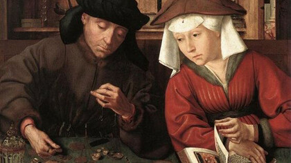 Quentin Metsys. Cambiavalute con la moglie (1514 circa) Parigi, Museo del Louvre.