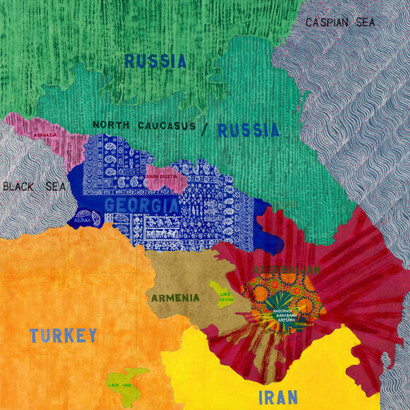 Joyce Kozloff, The Caucasus, 2022-23. Acrylic on canvas, 60 x 60 inches. Courtesy of DC Moore Gallery