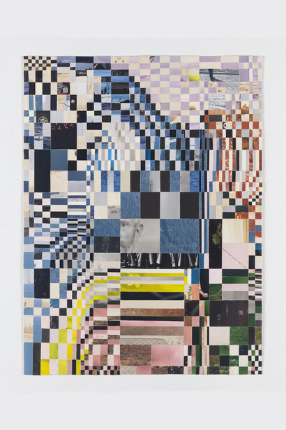 Joe Rudko,
The river near my hotel, 2023,
found photo collage on paper,
12” x 9” (15 1/2” x 12 1/2” framed). Courtesy of the artist and PDX Contemporary Art