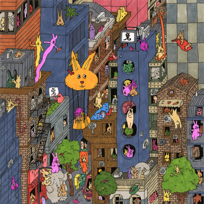 Guillaume Cornet, Rabbits In Town. Courtesy of the artist and Decorazon Gallery