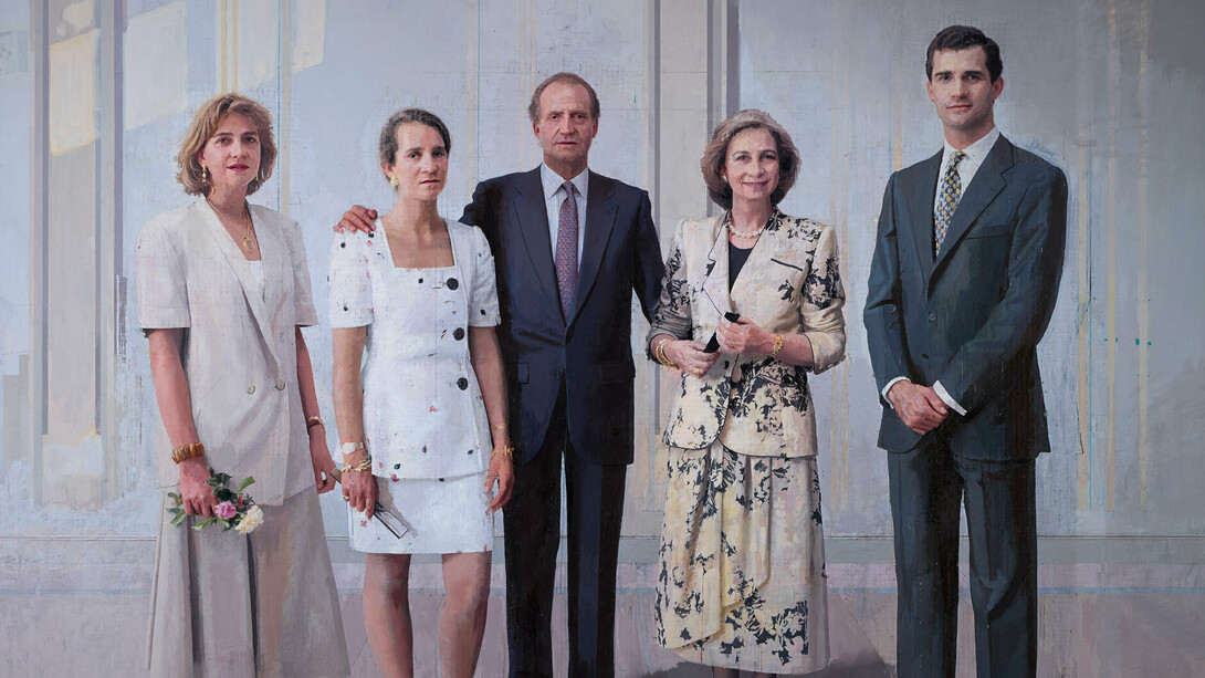 El rey emérito con su esposa e hijos. Cuadro de Antonio López