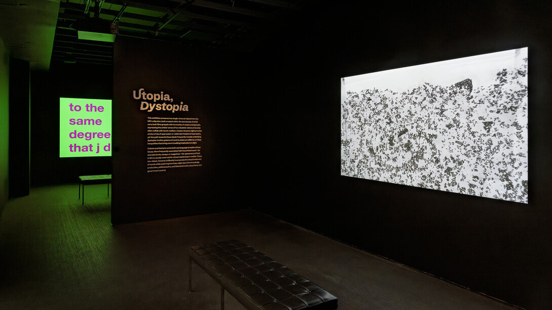 Tony Cokes and Oscar Muñoz, Utopia, dystopia, exhibition view. Courtesy of Museum of Fine Arts Boston