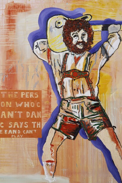 Martin Kippenberger, The Person who can’t dance says the band can’t play (detail), 1984, Oil on canvas, 64 x 53 1/2 inches, 162.6 x 135.9 cm © Estate Martin Kippenberger, Galerie Gisela Capitain, Cologne.  