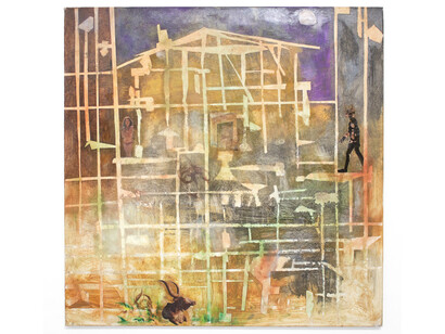 Uman, House 1, 2014, Oil and collage on cotton, 30 x 30 inches, Courtesy of White Columns
