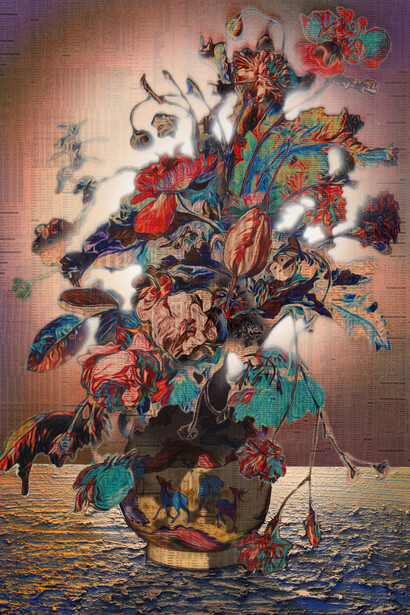 Gordon Cheung, Hold Infinity, From Auguries of Innocence, 2013, A series of six archival inkjets on UV varnished newspaper collage, each with hand-painting in acrylic, sand and acrylic spray mounted onto 300gsm Snowdon Cartridge paper, Paper and image 82.0 x 57.4 cm, Edition of 20, Courtesy Gordon Cheung and Alan Cristea Gallery, London