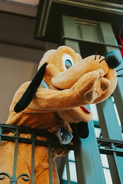 Pluto, Mickey’s loyal friend, greets guests at Disneyland Paris in Marne-la-Vallée, France