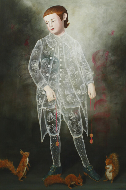 Anne Siems, 3 Squirrel Boy, 2016, acrylic on board, 122x91 cm. Courtesy of Antonio Colombo Arte Contemporanea