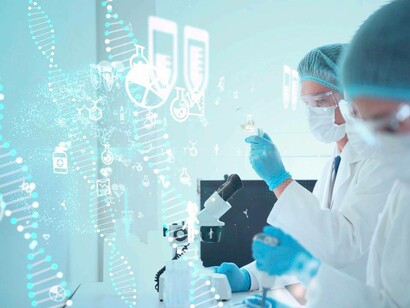 Scientists working in the lab on the latest drug that the AI will compute
