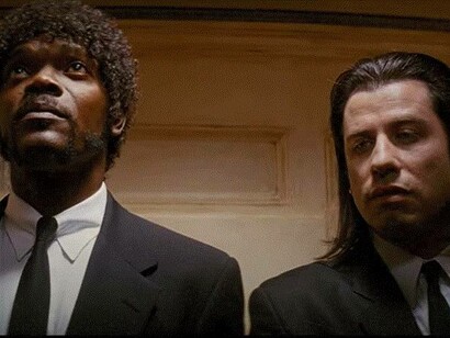 Vincent e Jules mentre parlano di Mia Wallace in ascensore, "Pulp Fiction", 1994