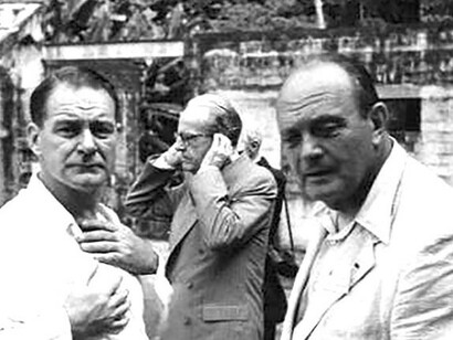 Ornithologists Ernst Schaefer, William H. Phelps and Jean Delacour at Rancho Grande, Henri Pittier National Park, 1952