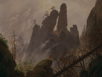 Caspar David Friedrich, Paesaggio roccioso nell'Elbsandsteingebirge, dettalgio