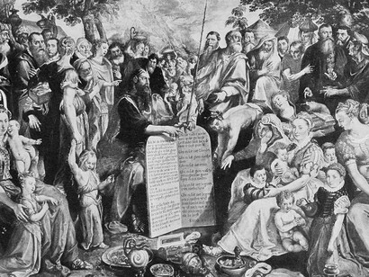 Biblical scene illustrated in The Bible and Its Story (1908), depicting a moment of divine judgment and conflict in the Old Testament