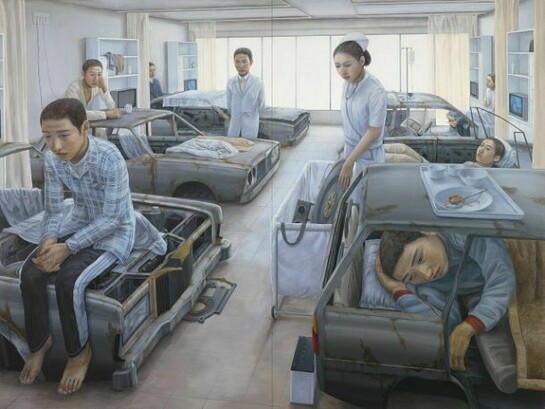 Tetsuya Ishida, Waiting for a Chance, 1999, Acrylic on board, 145.6 x 206 (103 x 2) cm © Estate of Tetsuya Ishida. Courtesy Gagosian Gallery