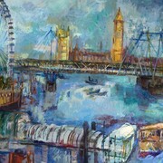 Suzanne Perlman, London, River Scenes, Thames and London Eye,	oil on board, 2012, 106.9 x 122.3
