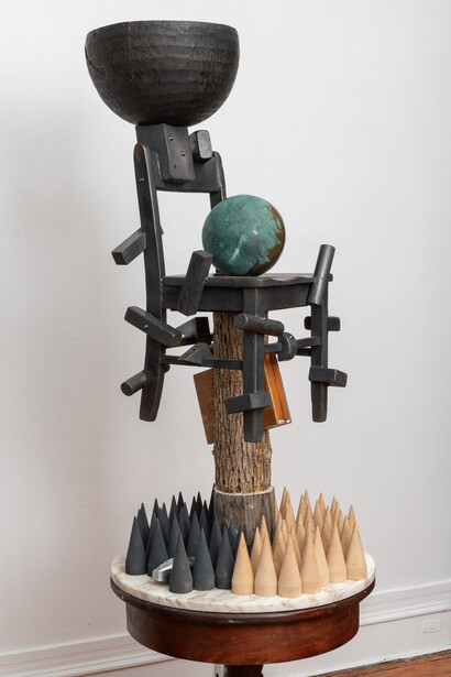 Tyrone Mitchell, An American Education (detail), 2024.
Wood, bronze, marble,
Dimensions variable. Courtesy of the artist and Welancora Gallery